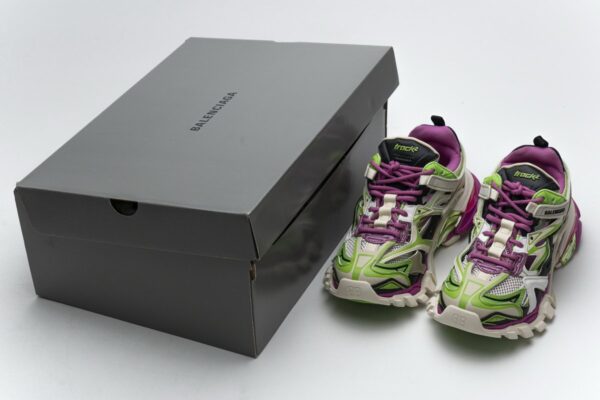 568615 W2GN3 9199 Blenciaga Track 2 Sneaker White Green Pink - Image 3