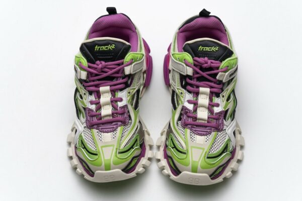 568615 W2GN3 9199 Blenciaga Track 2 Sneaker White Green Pink - Image 4